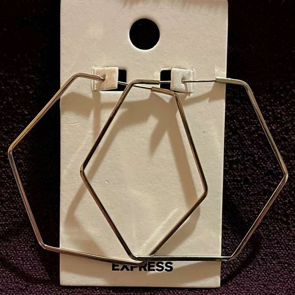 Express Silver Hexagon Hoop Earrings - New With Tags - Picture 2 of 5